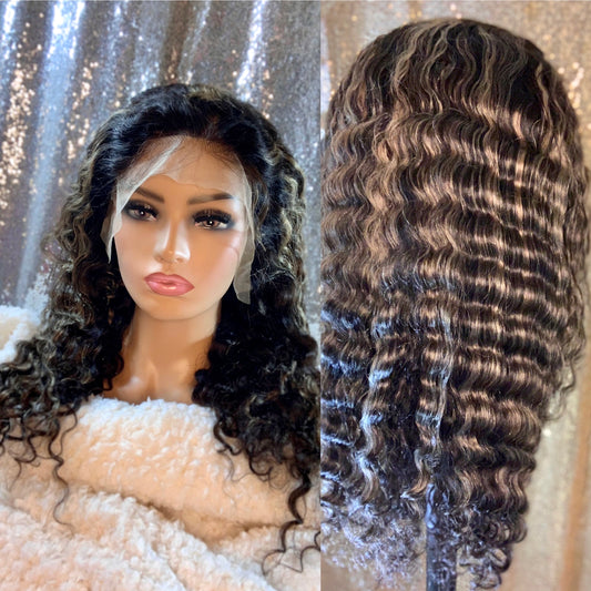 Highlight Deep Wave 13x4 Lace Hair Wig 100% Virgin Human Hair