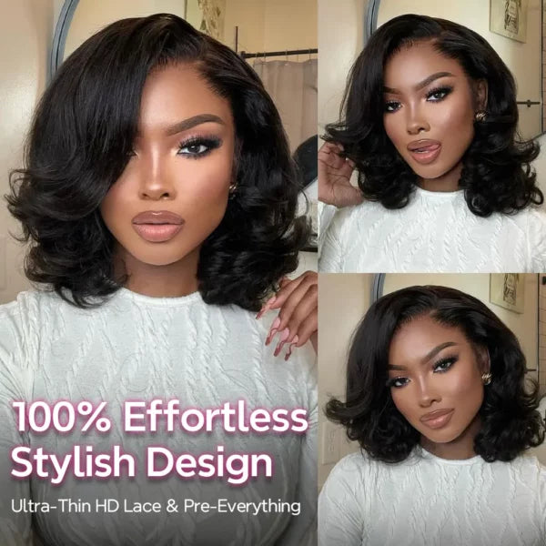 Glueless Short Loose Body Wave Bob Wig Pre-Cut 6×5 Lace Closure Wig Shoulder Length Bleached Knots