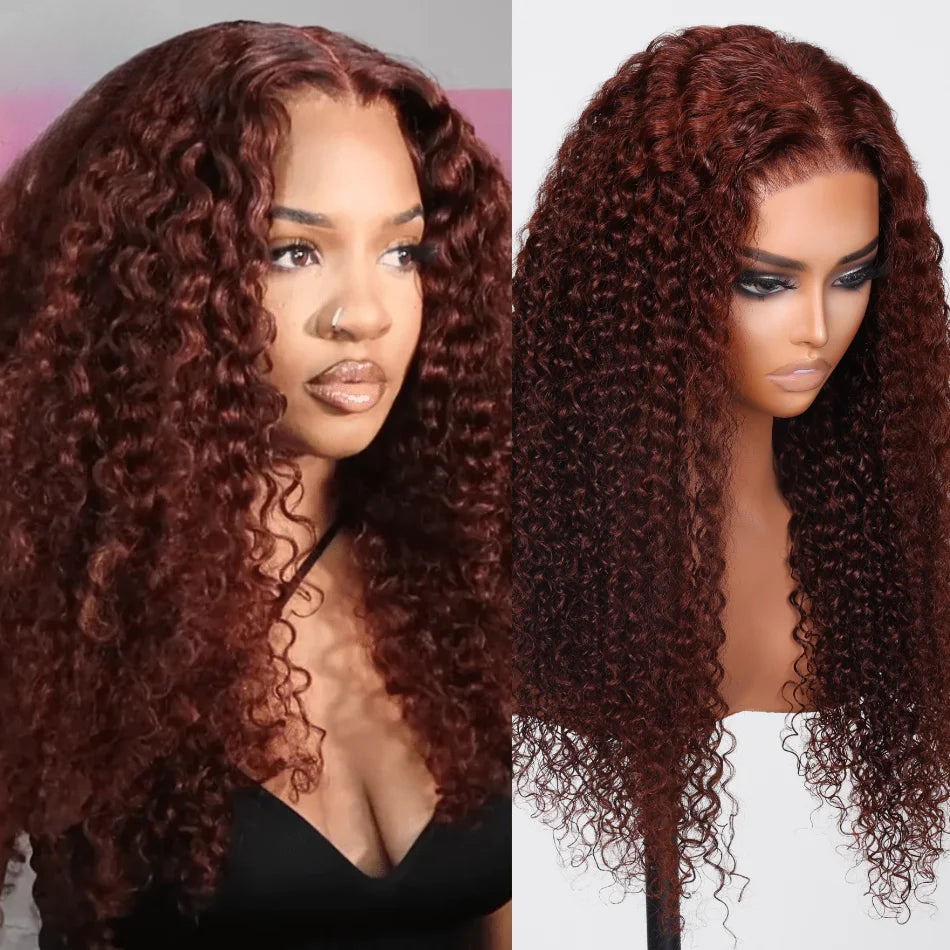 Bye-Bye Knots Wig 7x5 Deep Curly Wear Go Glueless Wig Human Hair Pre-Cut Lace Closure Wig 33B Reddish Brown Wig