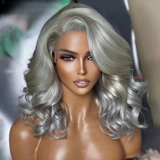 Side Part Grey Body Wave Lace Front Wig 360 Colored Human Hair Lace Frontal Wig 13x6 Short Bob Wig Lace Front Human Hair Wigs