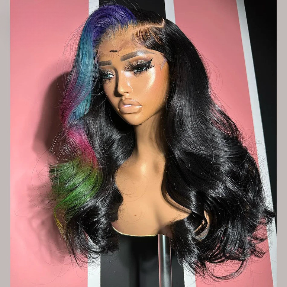 Highlight Blue With Pink Body Wave 5x5 Transparent Lace Wig 13x4 Lace Front Wig Human Hair 13x6 Lace Front Wig PrePlucked