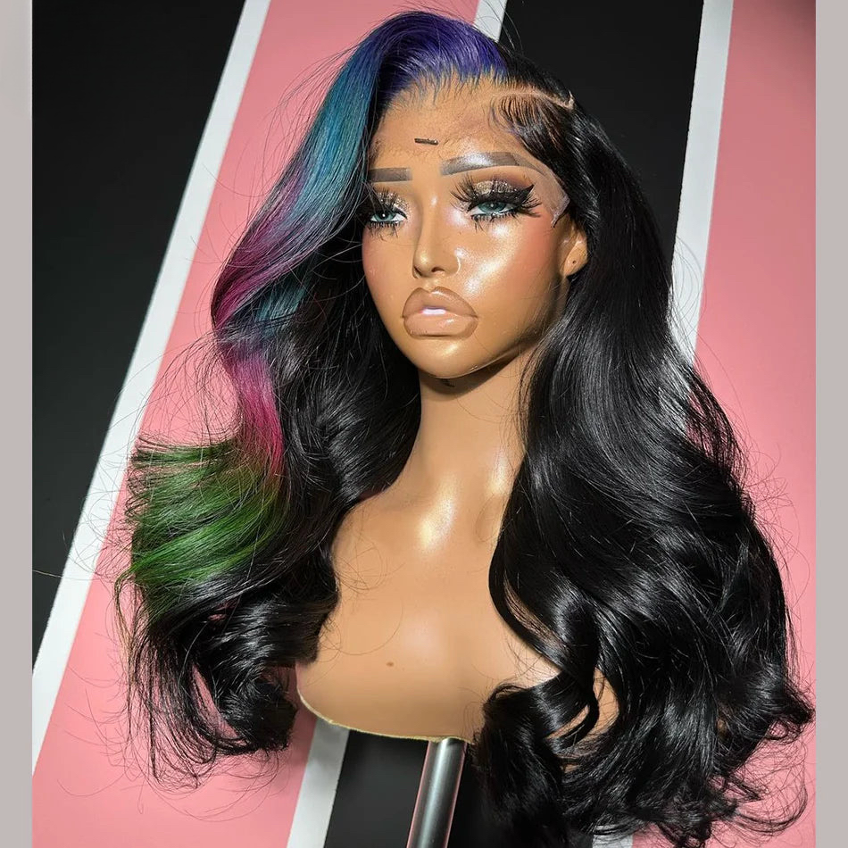 Highlight Blue With Pink Body Wave 5x5 Transparent Lace Wig 13x4 Lace Front Wig Human Hair 13x6 Lace Front Wig PrePlucked