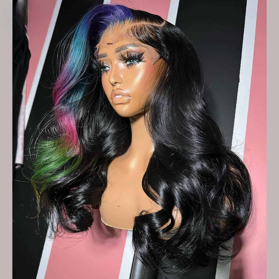 Highlight Blue With Pink Body Wave 5x5 Transparent Lace Wig 13x4 Lace Front Wig Human Hair 13x6 Lace Front Wig PrePlucked