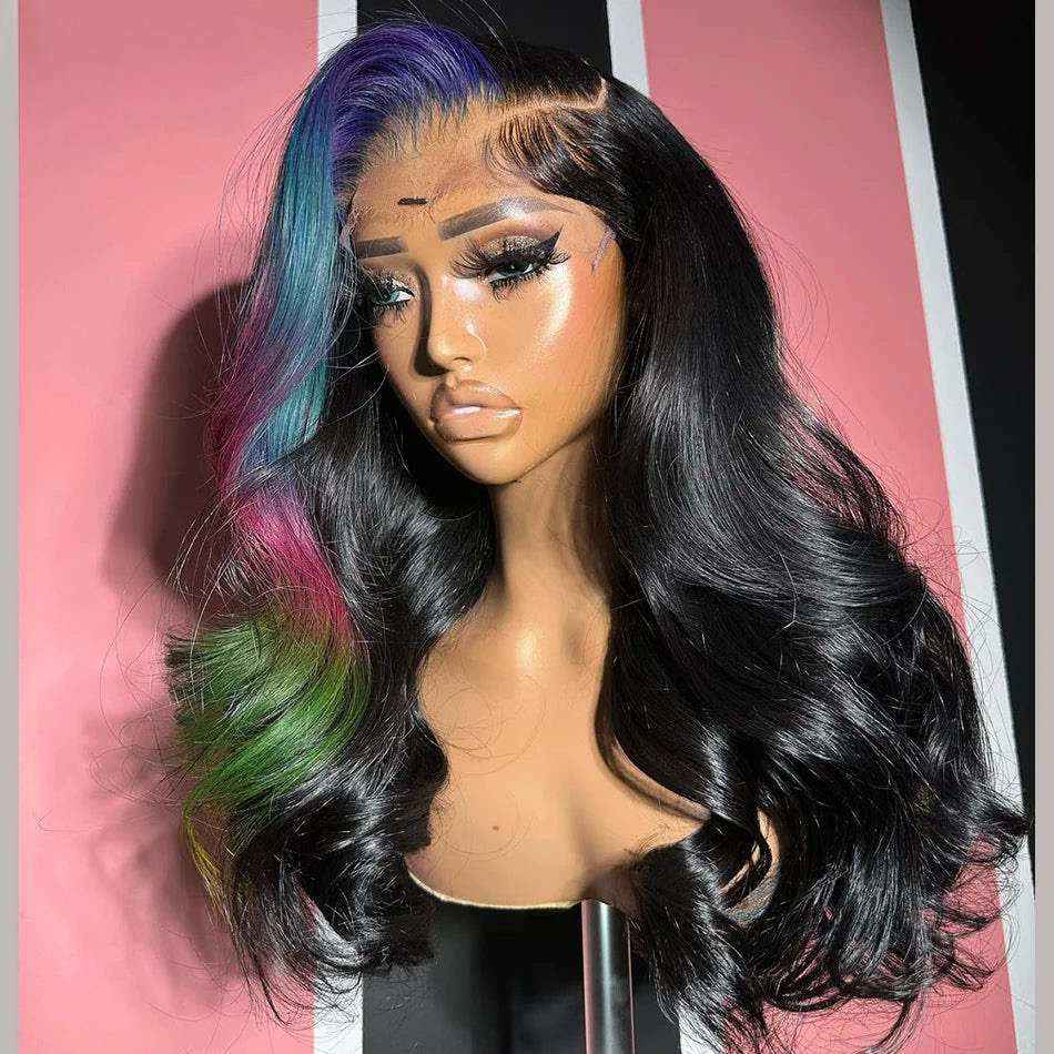 Highlight Blue With Pink Body Wave 5x5 Transparent Lace Wig 13x4 Lace Front Wig Human Hair 13x6 Lace Front Wig PrePlucked