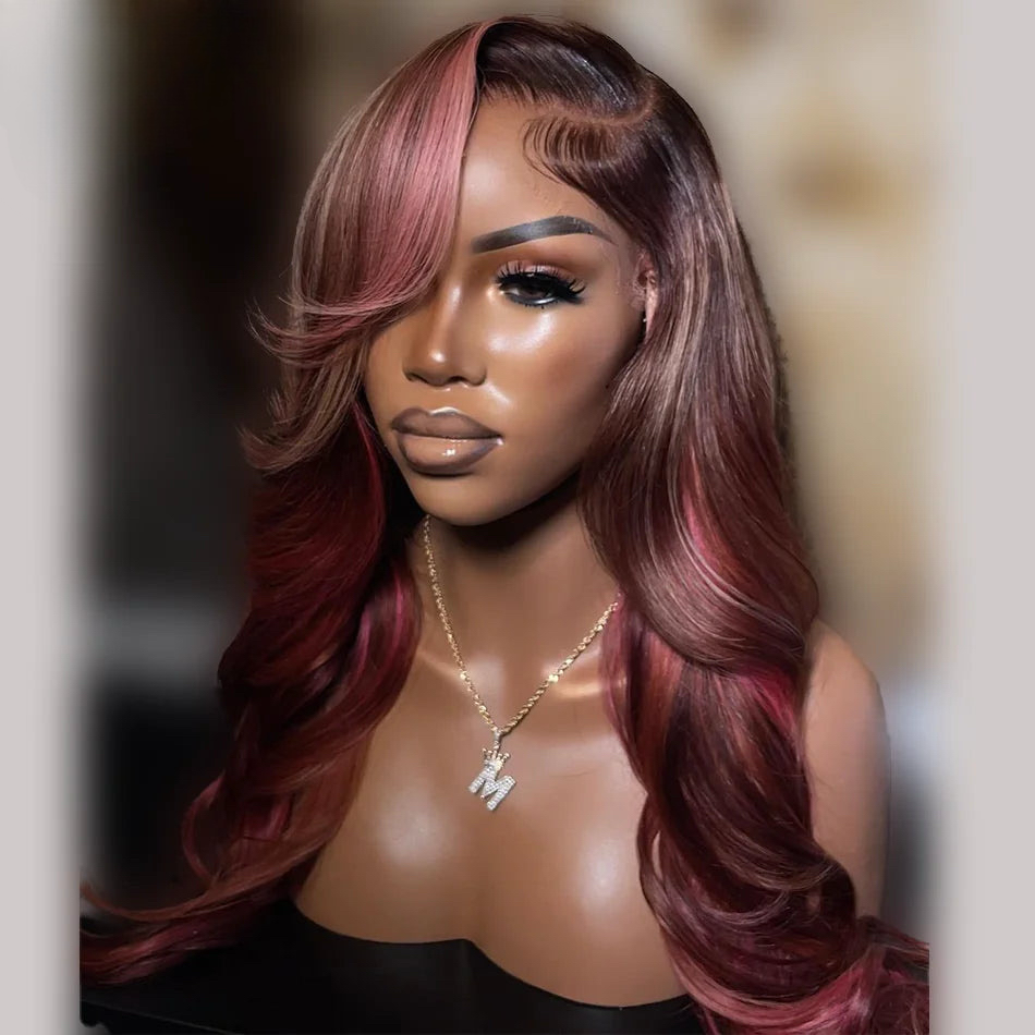 Pink Brown Neapolitan Colored Brazilian Body Wave 13x4 13x6 Lace Frontal Wigs Human Hair Pre-Plucked 5x5 Closure Human Hair Wig