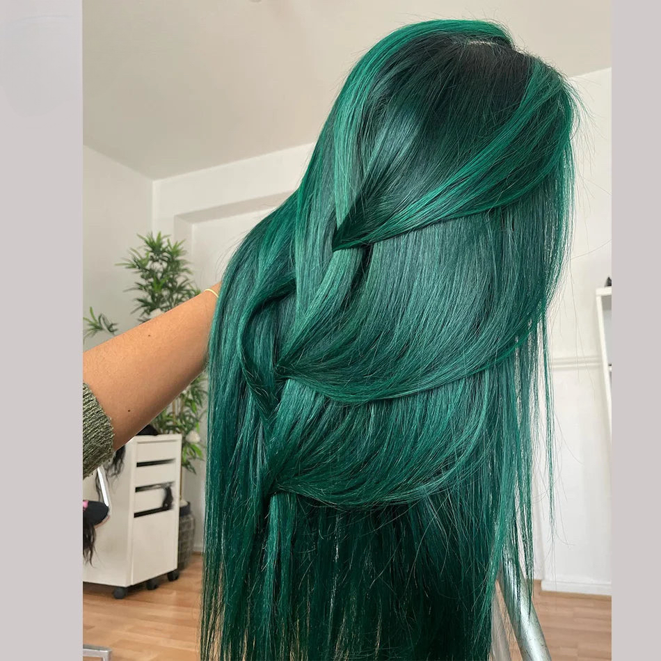 Highlight Emerald Green Colored 200% Bone Straight 13x4 13x6 Lace Frontal Wigs Human Hair Pre-Plucked 5x5 Closure Wigs