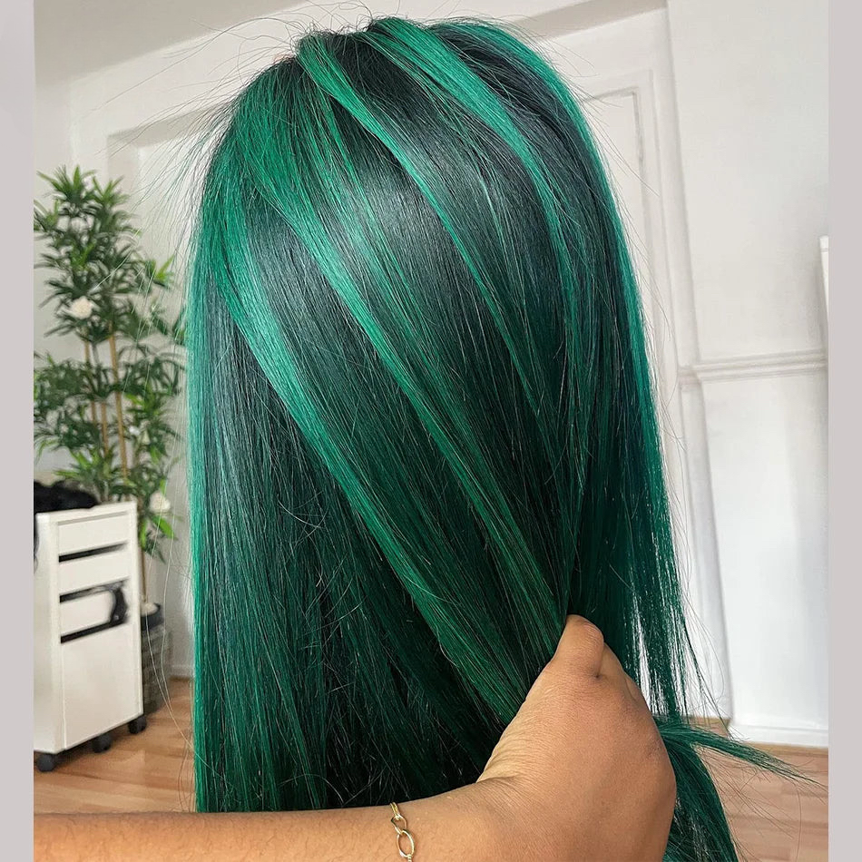 Highlight Emerald Green Colored 200% Bone Straight 13x4 13x6 Lace Frontal Wigs Human Hair Pre-Plucked 5x5 Closure Wigs