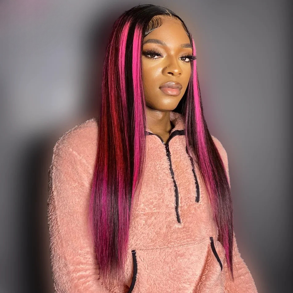 Pink Highlight 13x6 Lace Front Wig Pre-Plucked Body Wave Colored Human Hair Wigs Transparent Peruvian Remy Hair