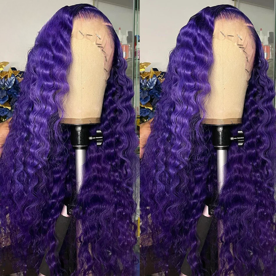 Violet Purple Colored Deep Wave 13x6 Lace Front Wig 5x5 Lace Wig Remy 13x4 Lace Frontal Wig Pre-Plucked With Baby Hair