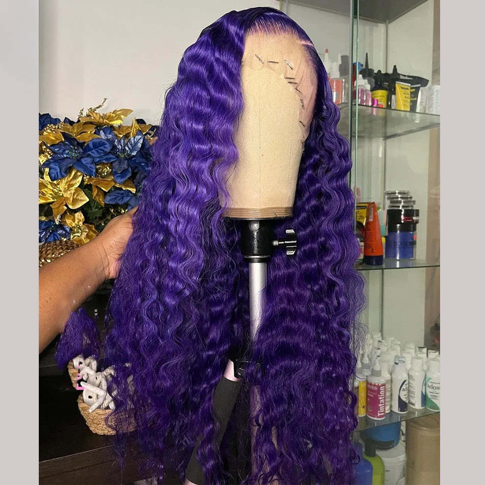 Violet Purple Colored Deep Wave 13x6 Lace Front Wig 5x5 Lace Wig Remy 13x4 Lace Frontal Wig Pre-Plucked With Baby Hair