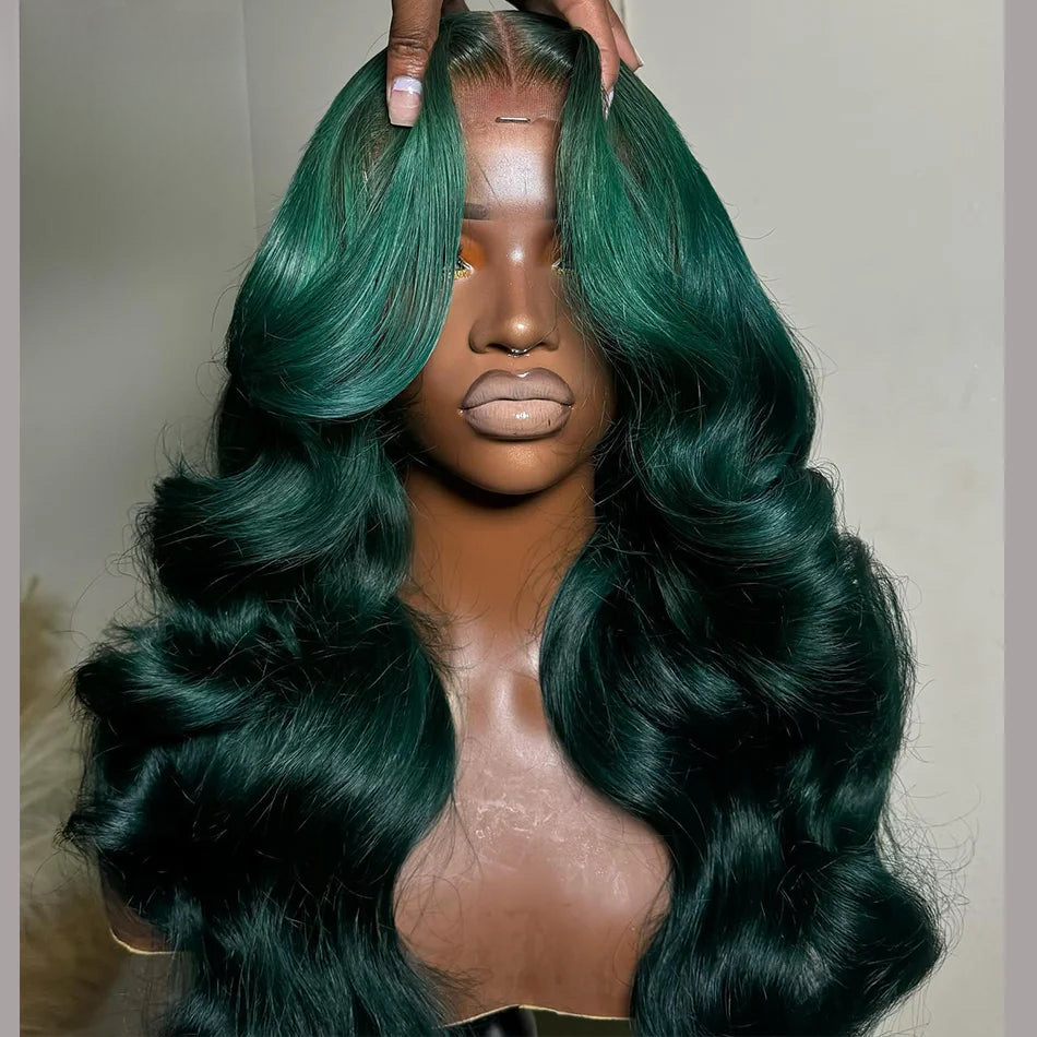 Dark Green Colored Brazilian Remy Body Wave 13x4 Lace Frontal Human Hair Wig 13x6 Lace Front Wig Pre-Plucked With Baby Hair
