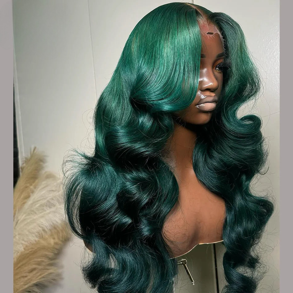 Dark Green Colored Brazilian Remy Body Wave 13x4 Lace Frontal Human Hair Wig 13x6 Lace Front Wig Pre-Plucked With Baby Hair