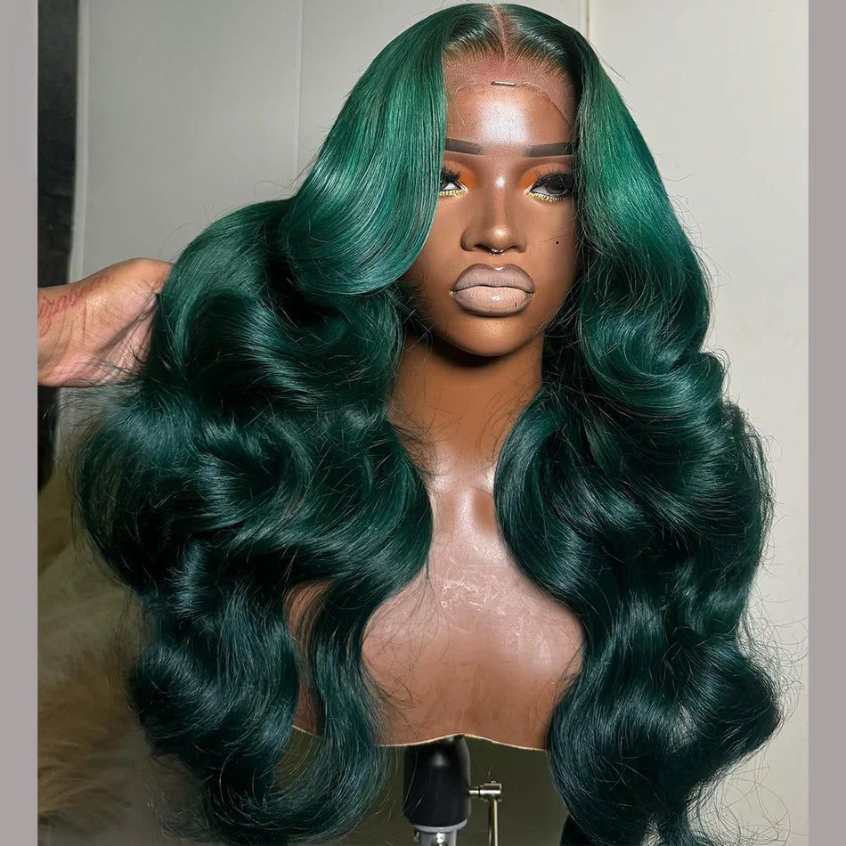 Dark Green Colored Brazilian Remy Body Wave 13x4 Lace Frontal Human Hair Wig 13x6 Lace Front Wig Pre-Plucked With Baby Hair