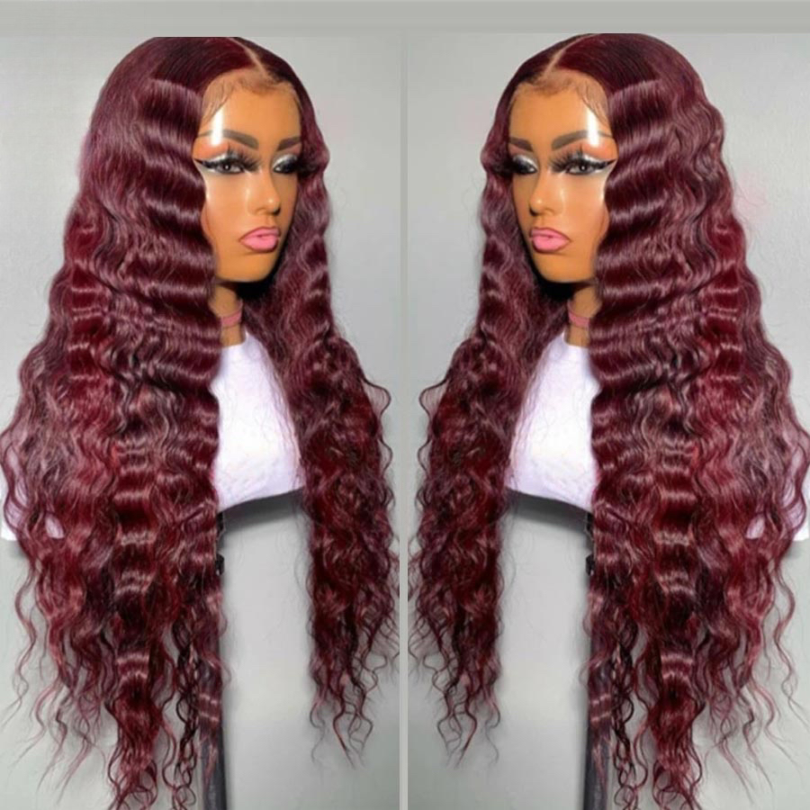 Eva Hair Burgundy Lace Front Wig 99j Deep Wave Frontal Human Glueless Wig