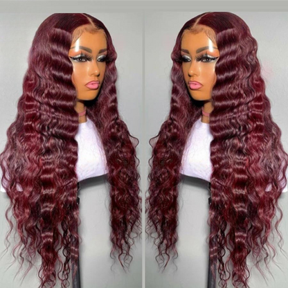 Eva Hair Burgundy Lace Front Wig 99j Deep Wave Frontal Human Glueless Wig