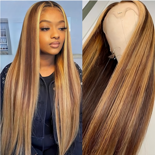 Eva Ombre Human Hair Wigs Honey Blonde Highlight 13x6 Lace Frontal Wigs Brazilian Straight Lace Front Wig