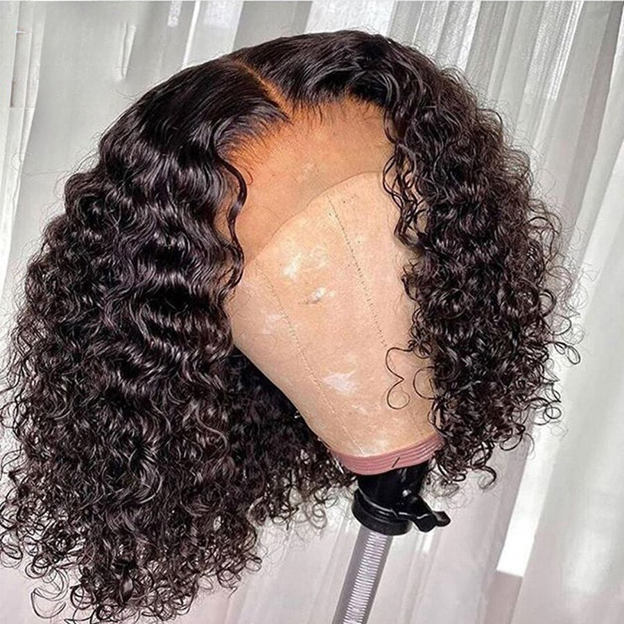 Eva HD Transparent Lace Frontal Wigs Curly Lace Front Human Hair Wigs Short Bob Jerry Curl