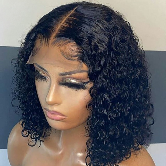 Eva HD Transparent Lace Frontal Wigs Curly Lace Front Human Hair Wigs Short Bob Jerry Curl