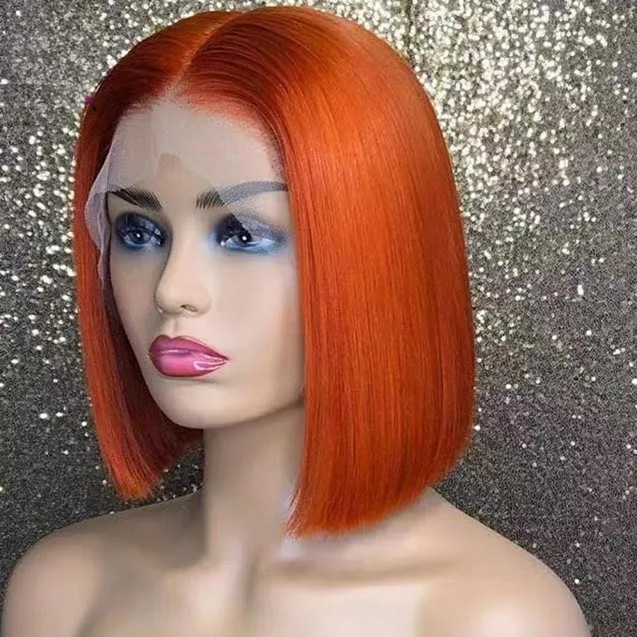 Eva Ginger Orange Lace Front Wig Bone Straight Human Hair Wig 13x4 Pixie Cut Short Bob Wig