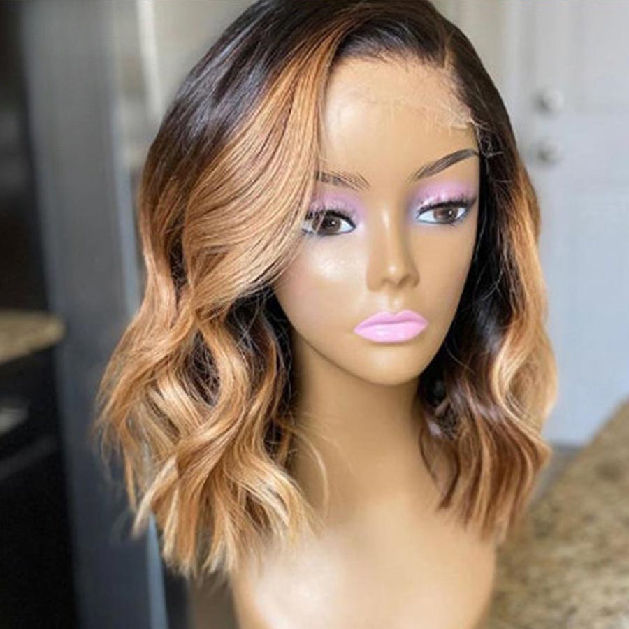 Ombre Blonde Lace Front Wig Human Hair Highlight Wig Wet And Wavy Bob 4x4 Closure Wig Short Curly Wig