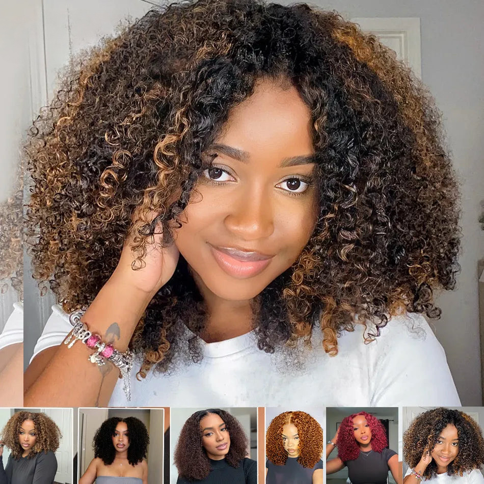 10A 6x5 Glueless Lace Human Hair Wigs Ready To Wear And Go Short Curly Ombre Highlights Brown Blonde Ginger 99J Colored Wigs