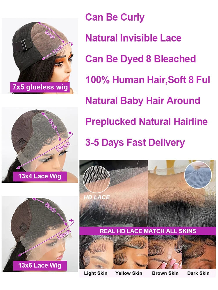40 46 Inch Human Hair 13x6 13x4 HD Lace Frontal Wig Brazilian Deep Wave Curly Glueless Human Hair Lace Front Wig Pre-plucked 300%