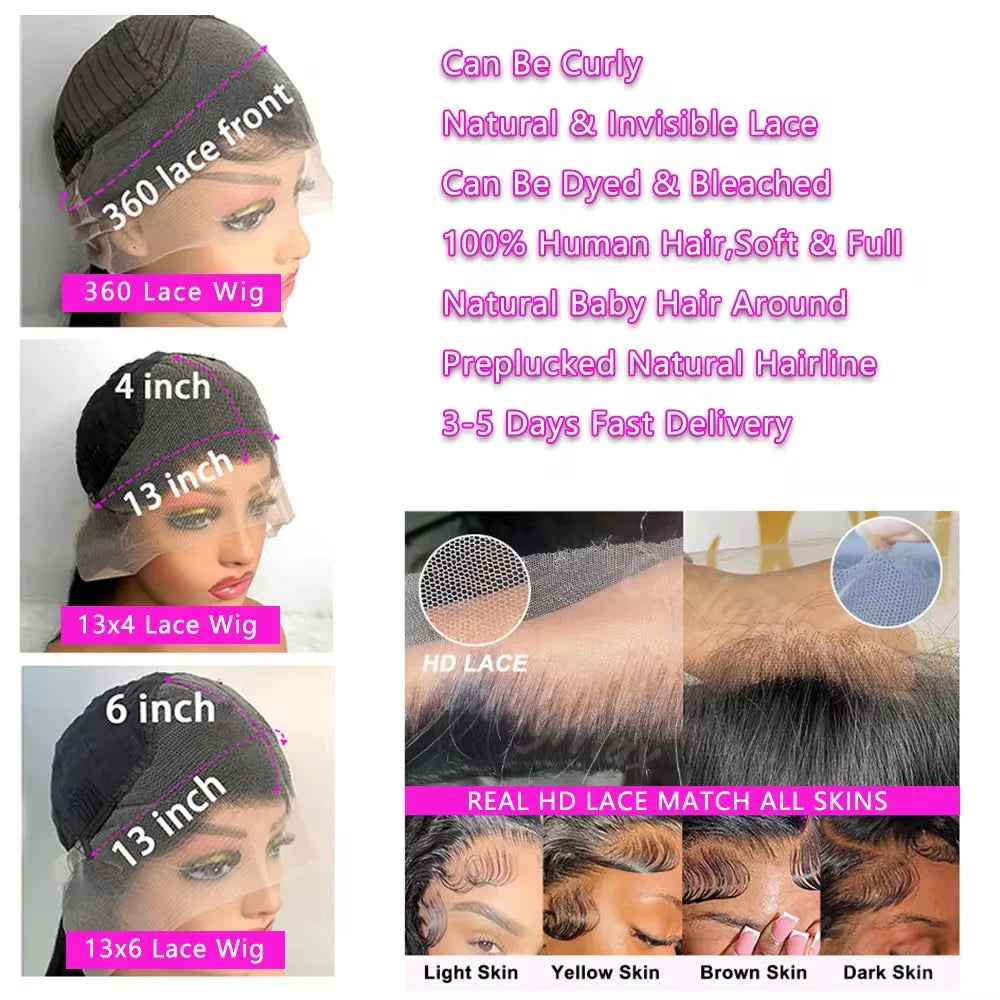 40 Inch Body Wave 13x6 Hd Lace Frontal Wig Human Hair 360 Brazilian Pre-Plucked Lace 13x4 Lace Front Wigs 250 Density