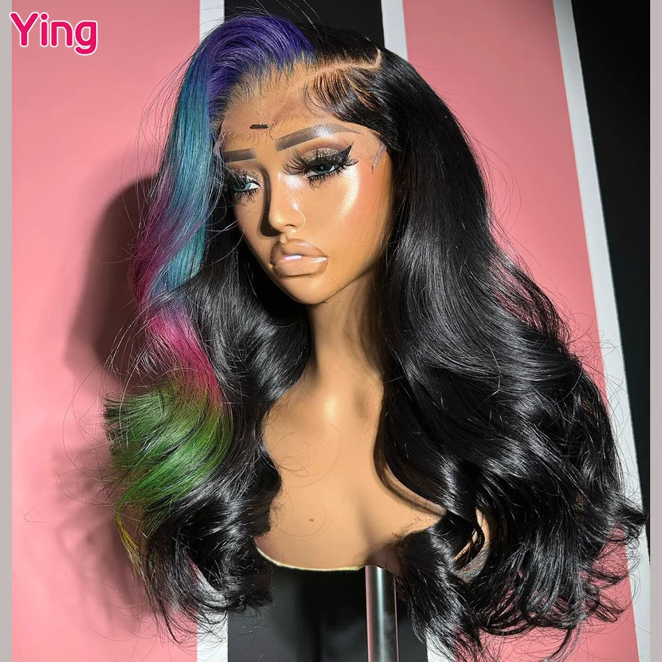 Highlight Blue With Pink Body Wave 5x5 Transparent Lace Wig 13x4 Lace Front Wig Human Hair 13x6 Lace Front Wig PrePlucked