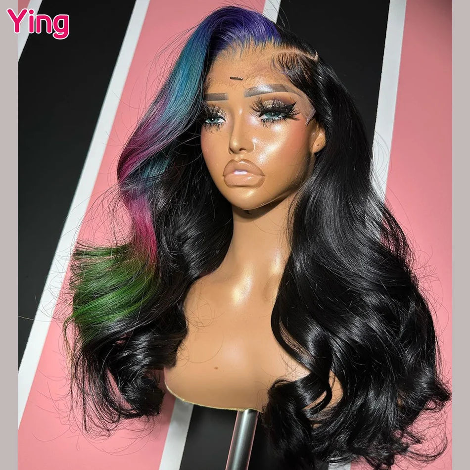 Highlight Blue With Pink Body Wave 5x5 Transparent Lace Wig 13x4 Lace Front Wig Human Hair 13x6 Lace Front Wig PrePlucked