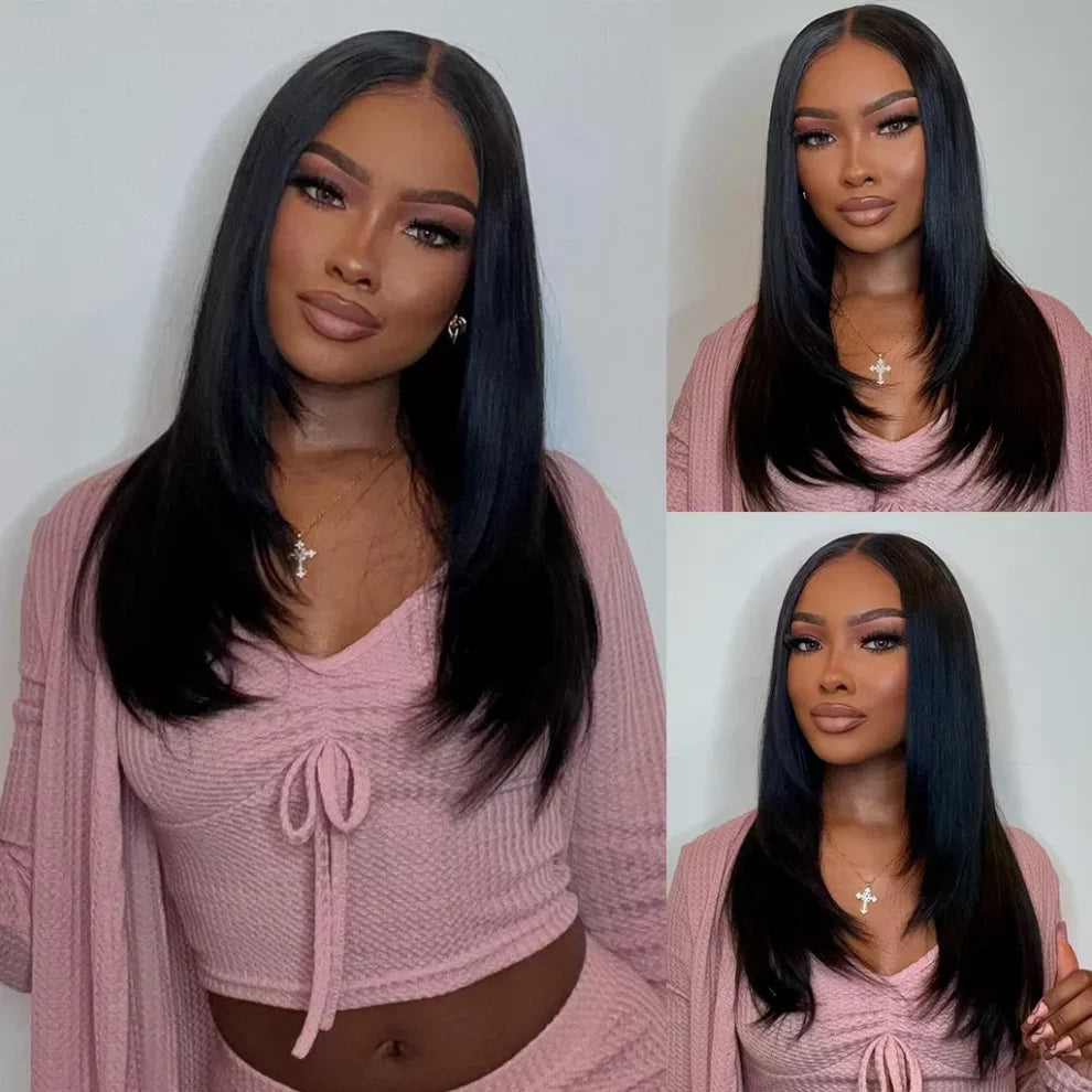 Straight Hair With Layers Shoulder Length Glueless Wig Human Hair HD Lace Wig