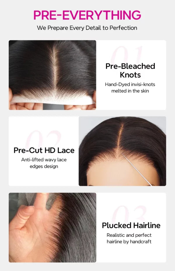 Glueless Short Loose Body Wave Bob Wig Pre-Cut 6×5 Lace Closure Wig Shoulder Length Bleached Knots
