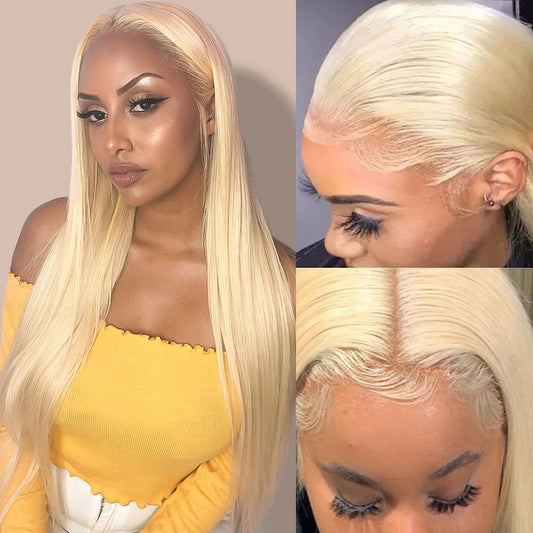 13x4 Blonde Lace Front Wig Straight Human Hair Wigs Pre Plucked