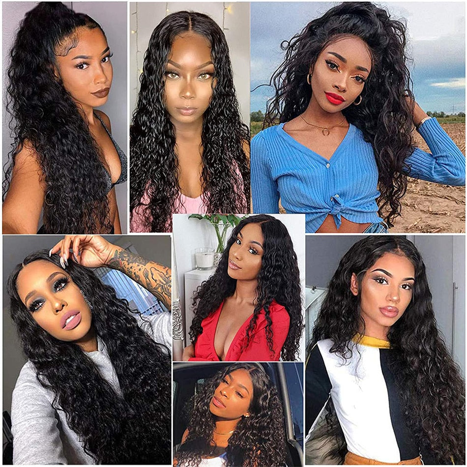 Malaysian Water Wave Bundles with Closure Wet and Wavy Curly Human Hair Bundles with Closure 4x4 Lace Remy Hair Extensions