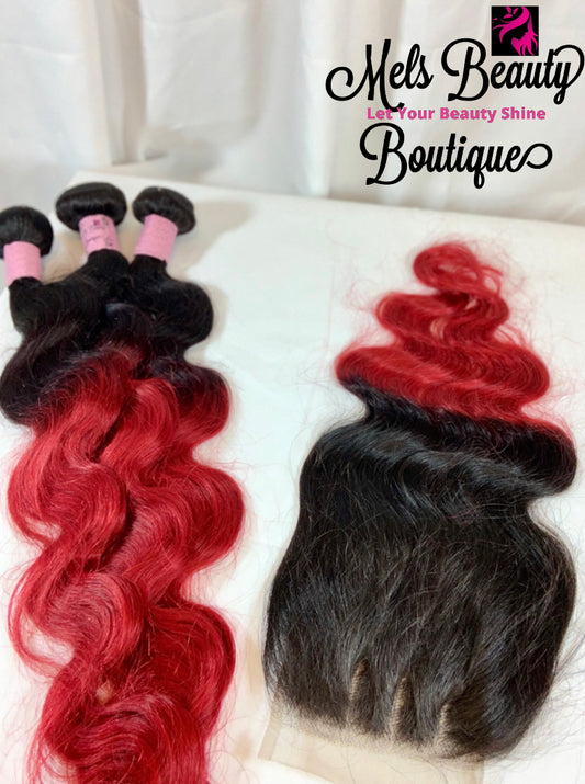 Foxy Red Brazilian Body Wave 3 Bundles With 3 Part Closure