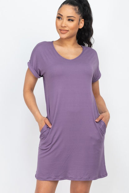 Short Cap Sleeve Pocket Mini T Shirt Dress