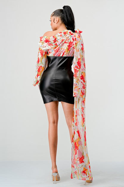 ATHINA FLORAL LEATHER MINI DRESS