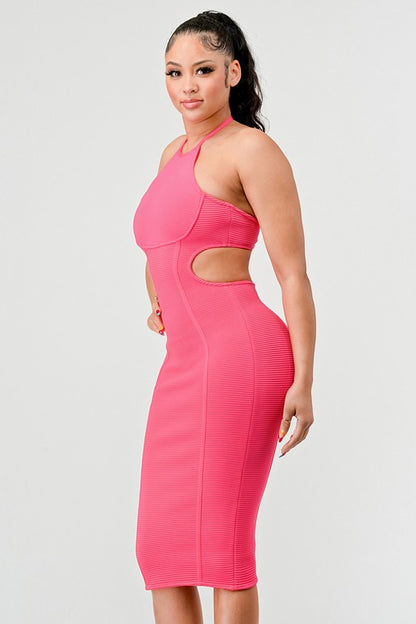 HALTER HOLLOW OUT BODYCON BANDAGE DRESS