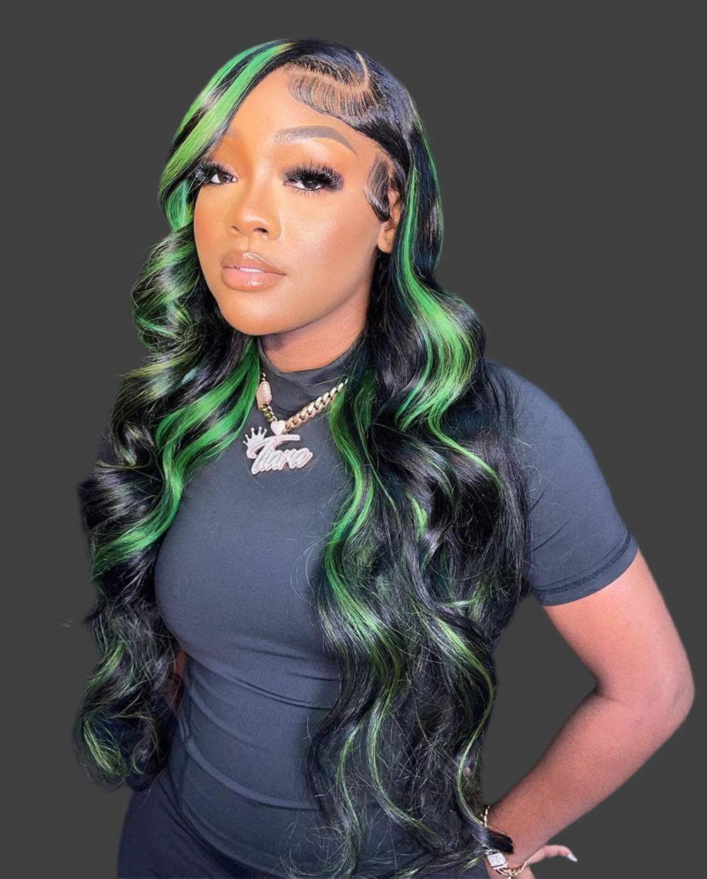 Highlight  Black With Green 13x6 Transparent Lace Frontal Wigs Human Hair Wig Brazilian  Hair 13x4 HD Full Lace Wigs