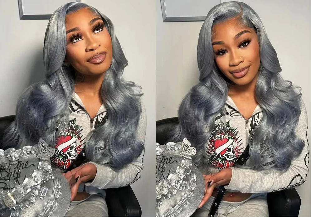 Transparent 13*4 13*6  Lace Frontal Wig Brazilian Body Wave Pre Plucked Silver Grey Lace Front Colored Human Hair Wigs