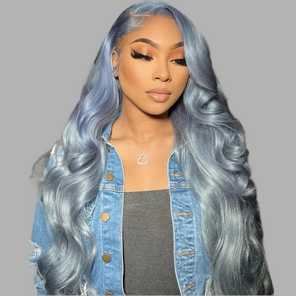 Transparent 13*4 13*6  Lace Frontal Wig Brazilian Body Wave Pre Plucked Silver Grey Lace Front Colored Human Hair Wigs