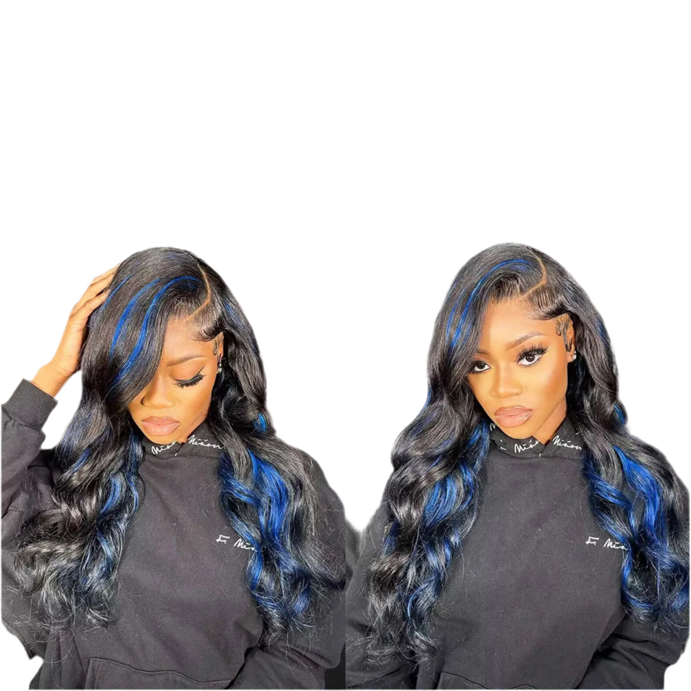 13*4 13*6 Straight Highlight Black With Blue Lace Frontal Wigs Human Hair Wig Brazilian Hair Full Lace Wigs