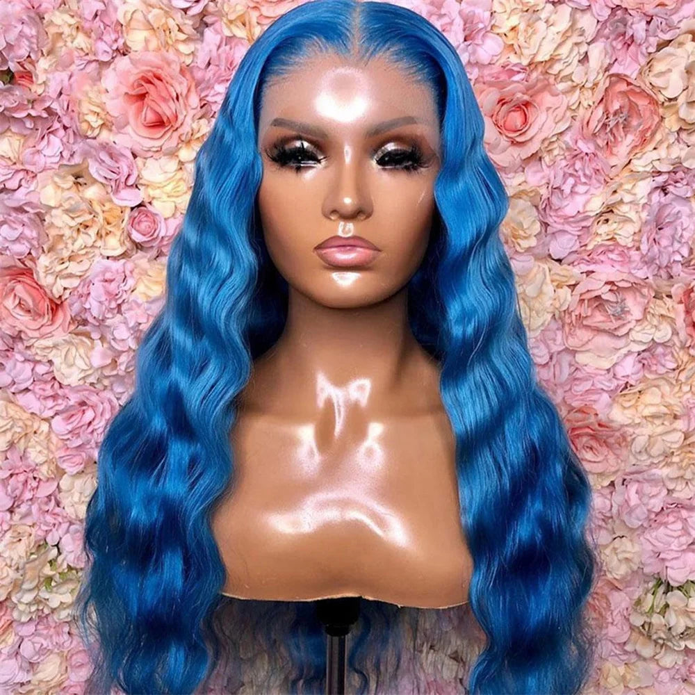 Blue Colored 13x6  HD Transparent 13x4 Lace Frontal Wigs Human Hair Wig Brazilian Remy Hair Full Lace Wigs