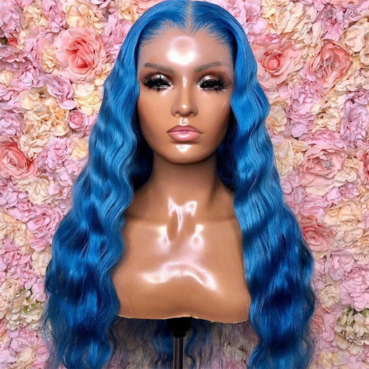 Blue Colored 13x6  HD Transparent 13x4 Lace Frontal Wigs Human Hair Wig Brazilian Remy Hair Full Lace Wigs