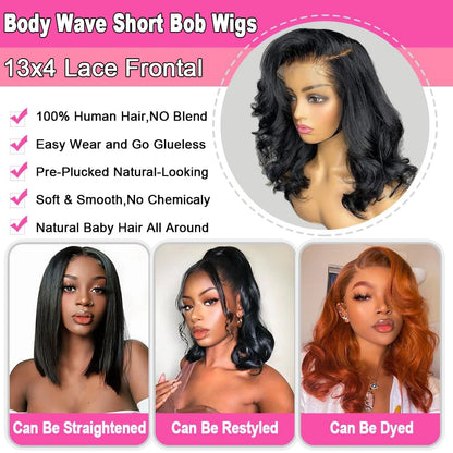 230% Density Body Wave Short Bob Wigs Human Hair 13x4 Transparent Lace Frontal Human Hair Wig 4x4 Lace Closure Bob Wig