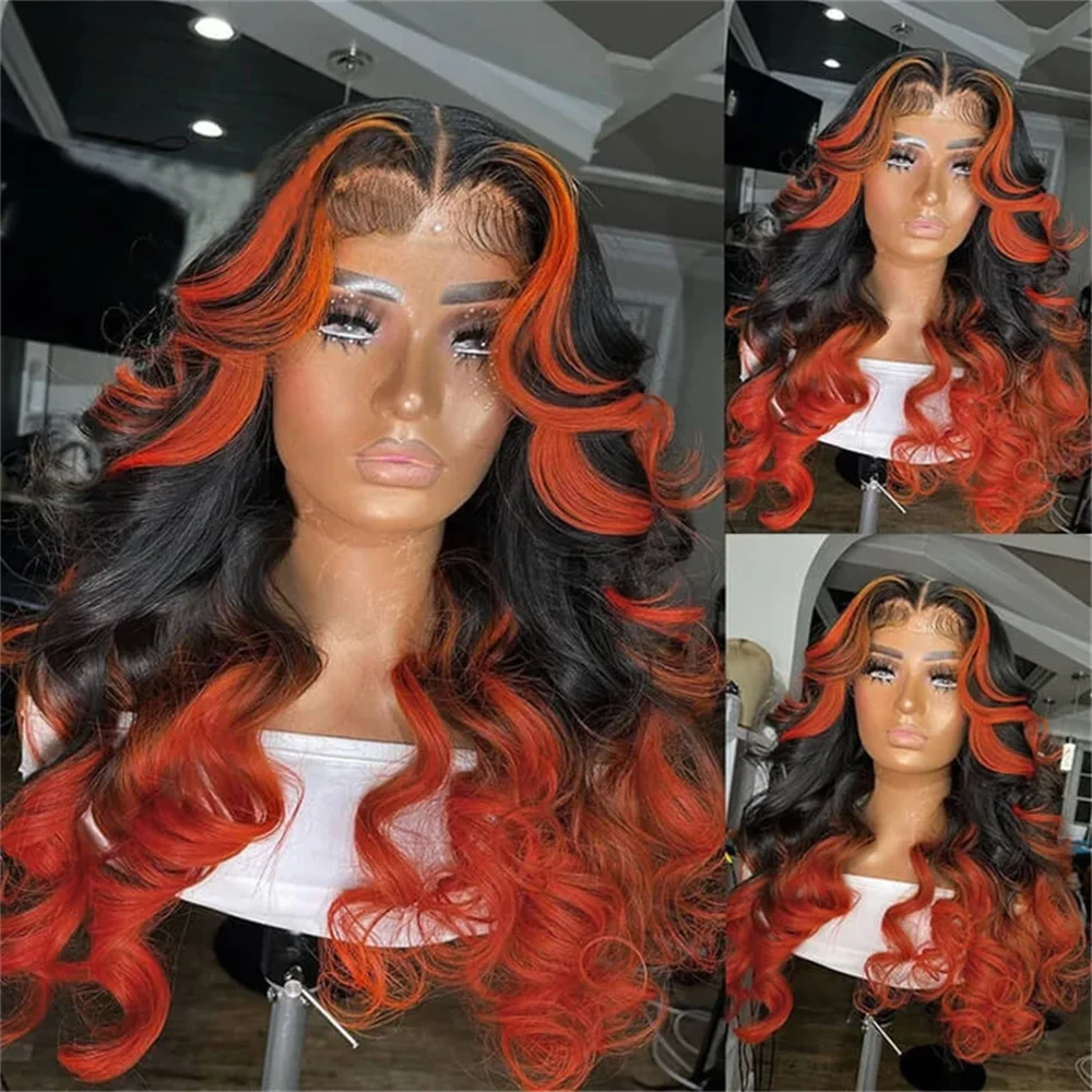 Highlights 13x6 Transparent Lace Front Wig Brazilian Orange Colored Human Hair Wigs For Women Straight 30 Inch Honey Blonde 180