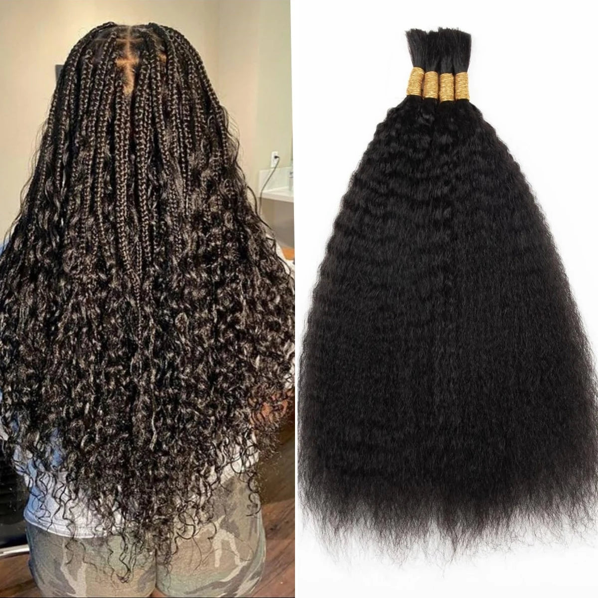 Kinky Straight Hair Bulk Braiding No Weft 100% Human Hair Boho Braids Natural Black Yaki Straight Extensions 50G/Pack