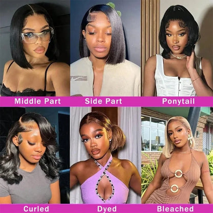 Body Wave Short Bob Wig 13x4 Lace Front Human Hair Wig 100% Brazilian Remy Hair Pre Plucked With Baby Hair 250 Density