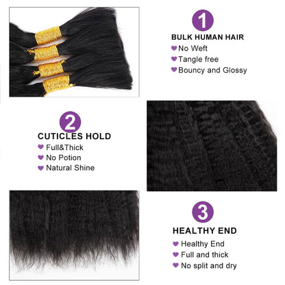 Kinky Straight Hair Bulk Braiding No Weft 100% Human Hair Boho Braids Natural Black Yaki Straight Extensions 50G/Pack