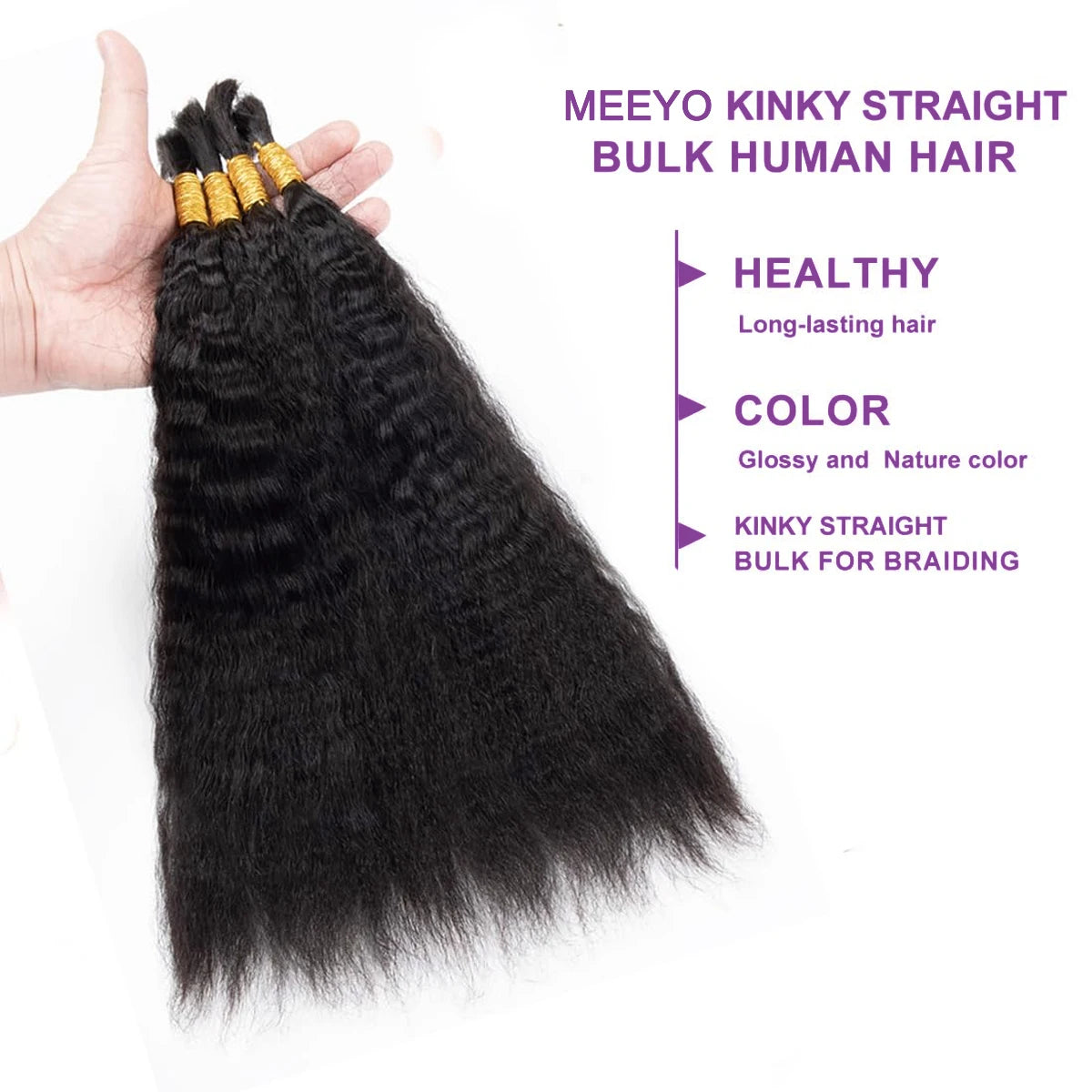 Kinky Straight Hair Bulk Braiding No Weft 100% Human Hair Boho Braids Natural Black Yaki Straight Extensions 50G/Pack