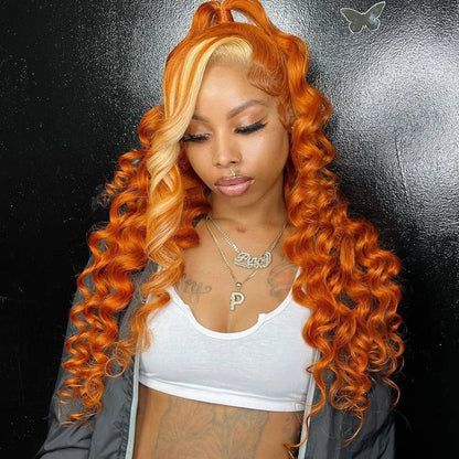 13x4 HD Transparent Front Wig Highlight Ginger Orange 613 Honey Blonde Loose Wave 13x6 HD Lace Frontal Human Hair Wigs For Women